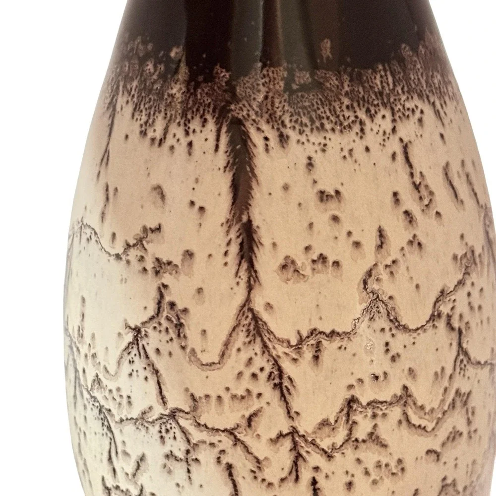 Vintage Haeger Lava Glaze Vase Black Brown Beige Textured‎ Art Deco Mid-Century